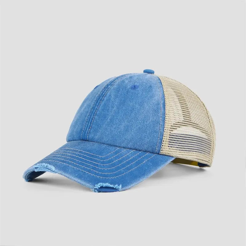 Blank & Custom Vintage Cotton Sand Unstructured Mesh Trucker Hats Wholesale - 6532
