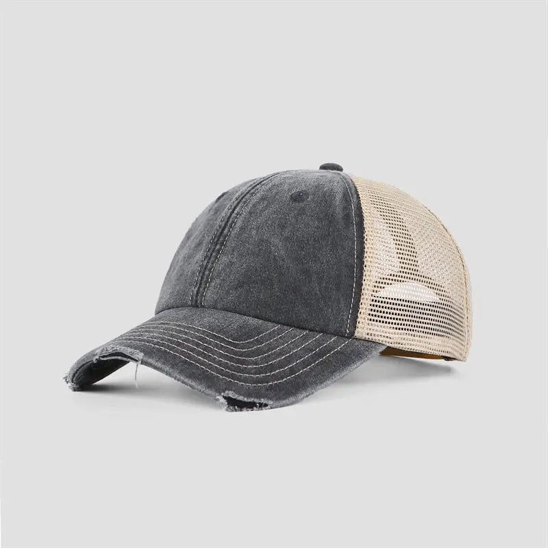 Blank & Custom Vintage Cotton Sand Unstructured Mesh Trucker Hats Wholesale - 6532