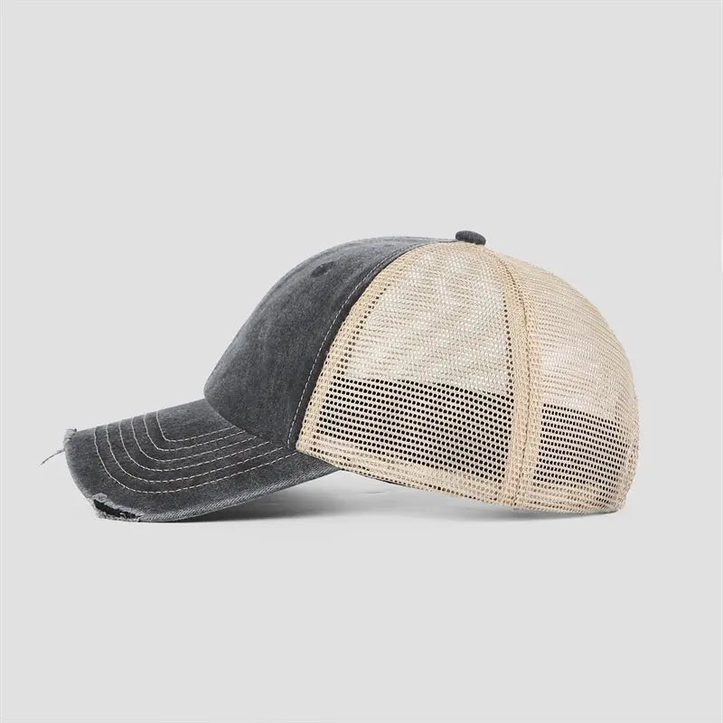 Blank & Custom Vintage Cotton Sand Unstructured Mesh Trucker Hats Wholesale - 6532