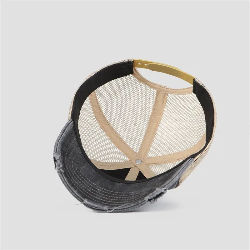 Blank & Custom Vintage Cotton Sand Unstructured Mesh Trucker Hats Wholesale - 6532