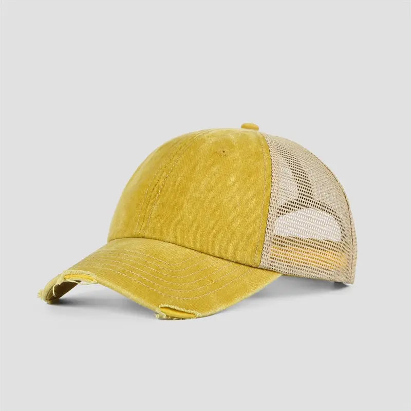 Blank & Custom Vintage Cotton Sand Unstructured Mesh Trucker Hats Wholesale - 6532