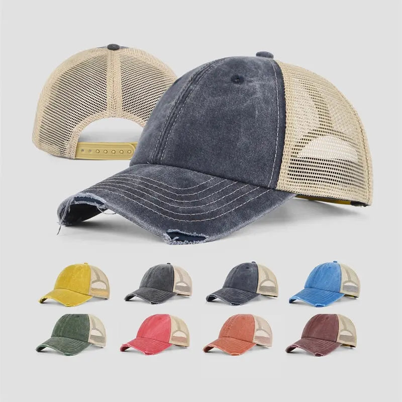Blank & Custom Vintage Cotton Sand Unstructured Mesh Trucker Hats Wholesale - 6532