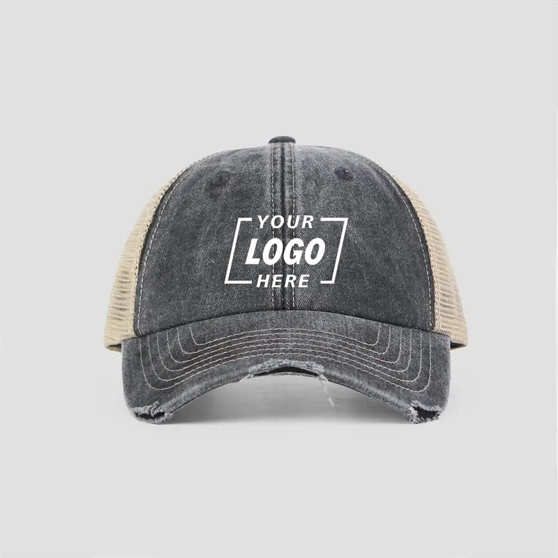 Blank & Custom Vintage Cotton Sand Unstructured Mesh Trucker Hats Wholesale - 6532