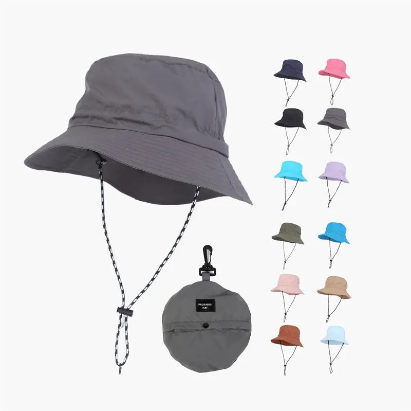Blank Water Resistant Packable Bucket Hat with String UPF 50+ Wholesale - 128