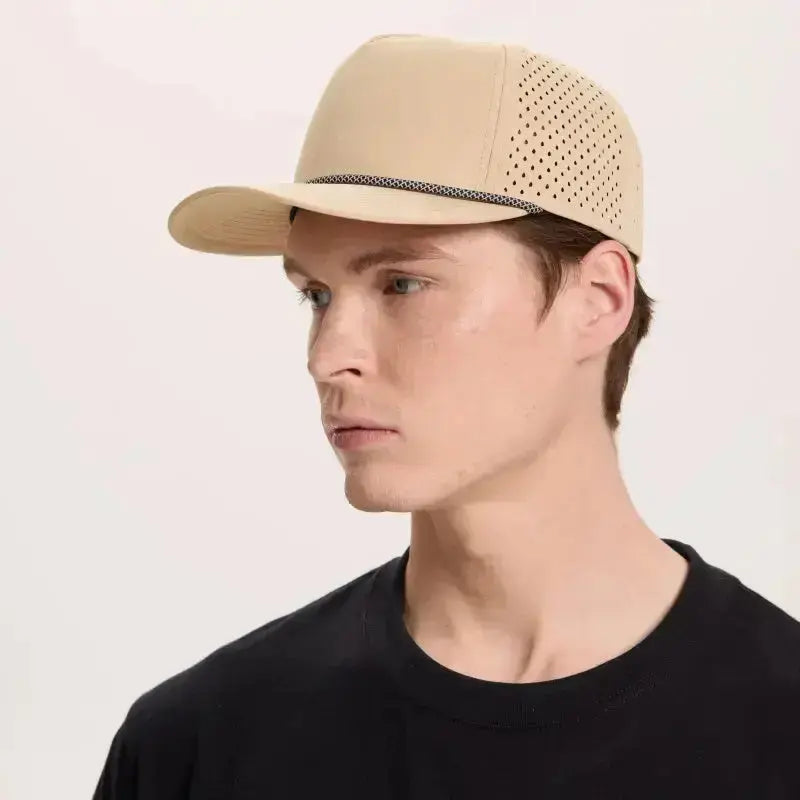 Blank & Custom 5 Panel Laser Perforated Performance Golf Rope Hat Wholesale - 6526P