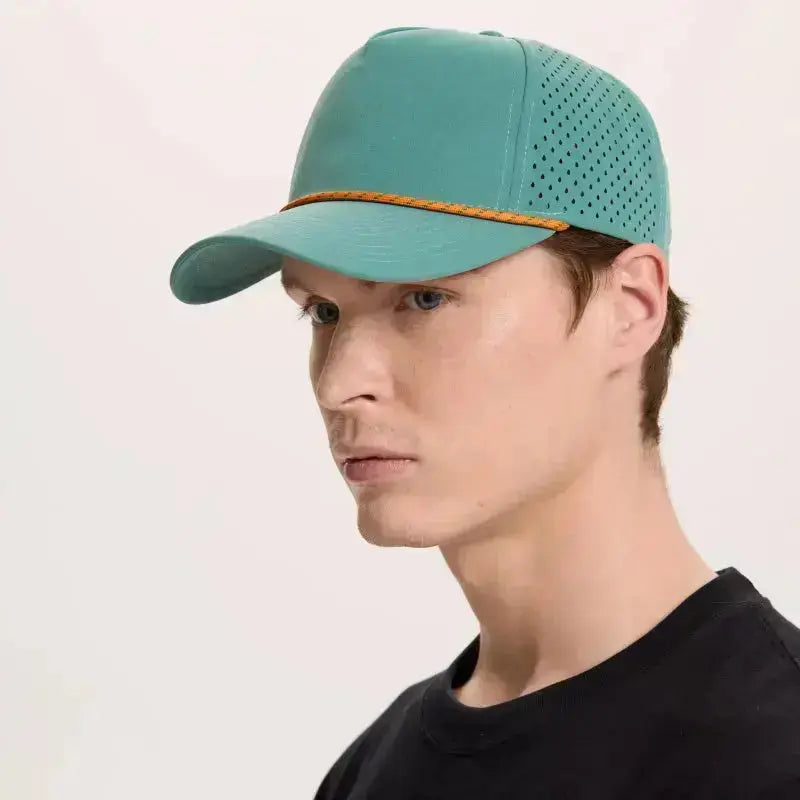 Blank & Custom 5 Panel Laser Perforated Performance Golf Rope Hat Wholesale - 6526P