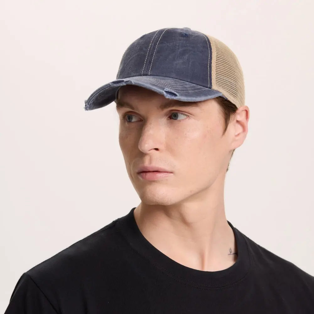 Blank & Custom Vintage Cotton Sand Unstructured Mesh Trucker Hats Wholesale - 6532