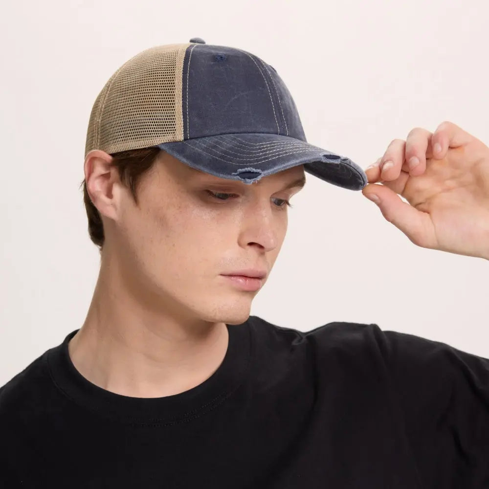Blank & Custom Vintage Cotton Sand Unstructured Mesh Trucker Hats Wholesale - 6532