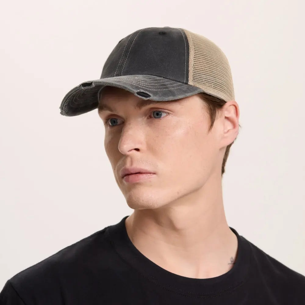 Blank & Custom Vintage Cotton Sand Unstructured Mesh Trucker Hats Wholesale - 6532