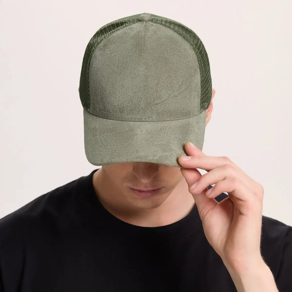 Blank Suede Mesh 5 Panel Trucker Hats Wholesale - 6710