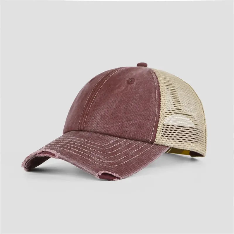 Blank & Custom Vintage Cotton Sand Unstructured Mesh Trucker Hats Wholesale - 6532