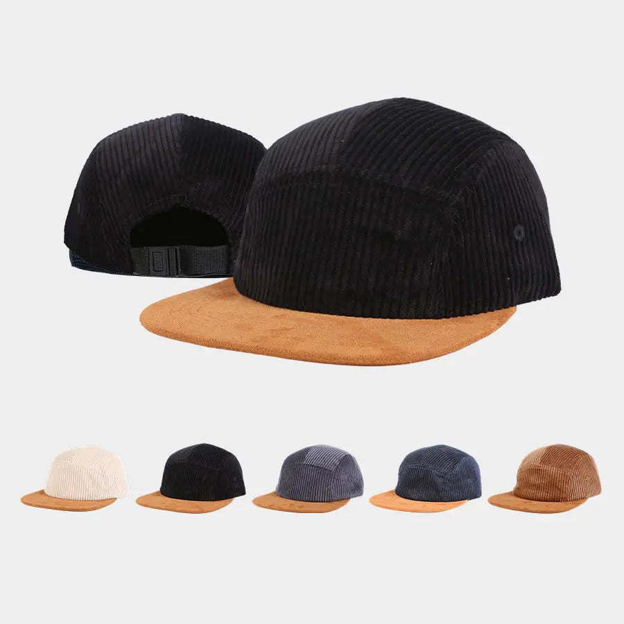 Blank & Custom Corduroy 5 Panel Flat Bill Camper Hat Wholesale - 6715