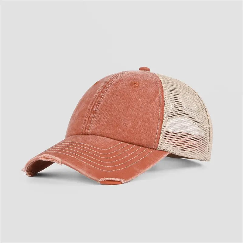 Blank & Custom Vintage Cotton Sand Unstructured Mesh Trucker Hats Wholesale - 6532