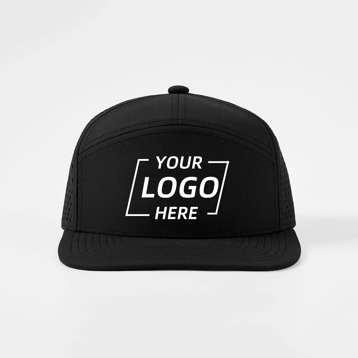 Blank & Custom Flat Bill 7 Panel Perforated Snapback Golf Hat Wholesale - 6472
