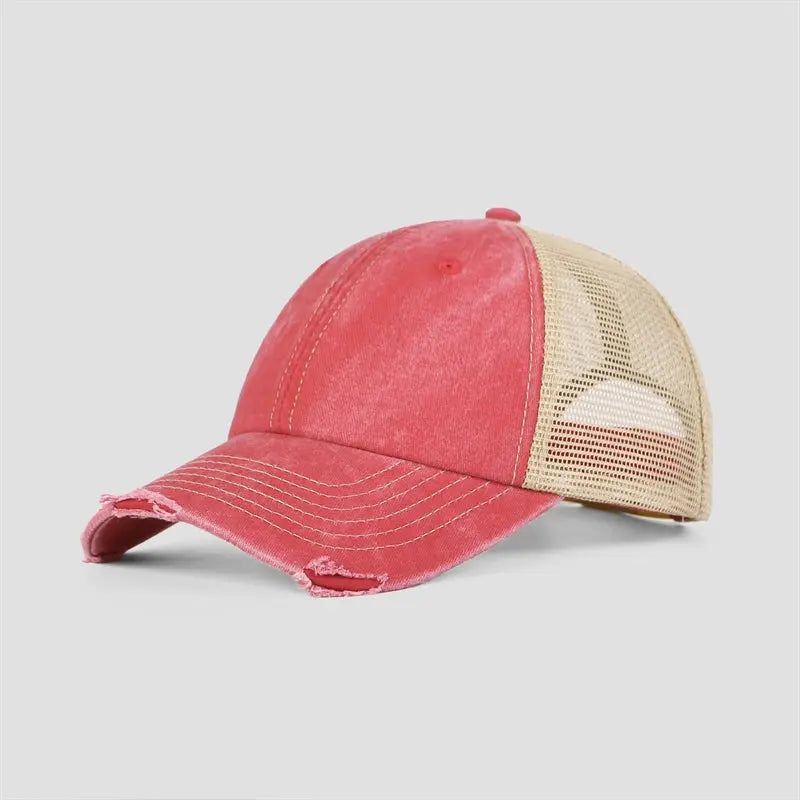 Blank & Custom Vintage Cotton Sand Unstructured Mesh Trucker Hats Wholesale - 6532