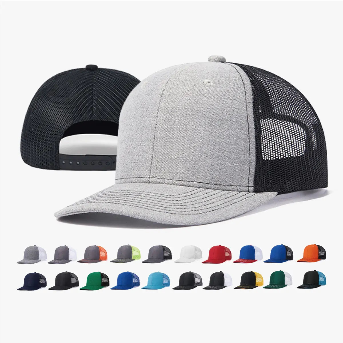 Blank & Custom 6 Panel Mid Profile Structured Trucker Hat Wholesale - 7018