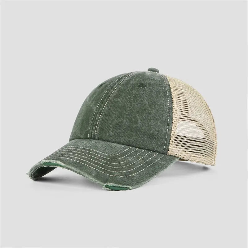 Blank & Custom Vintage Cotton Sand Unstructured Mesh Trucker Hats Wholesale - 6532