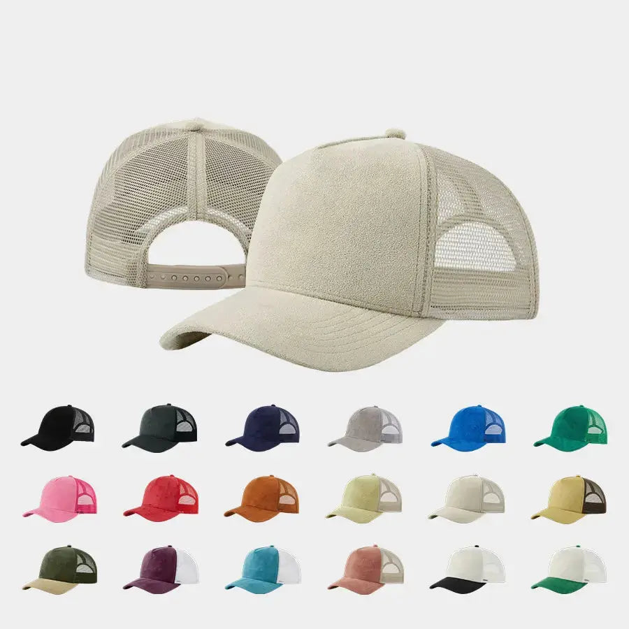 Blank Suede Mesh 5 Panel Trucker Hats Wholesale - 6710