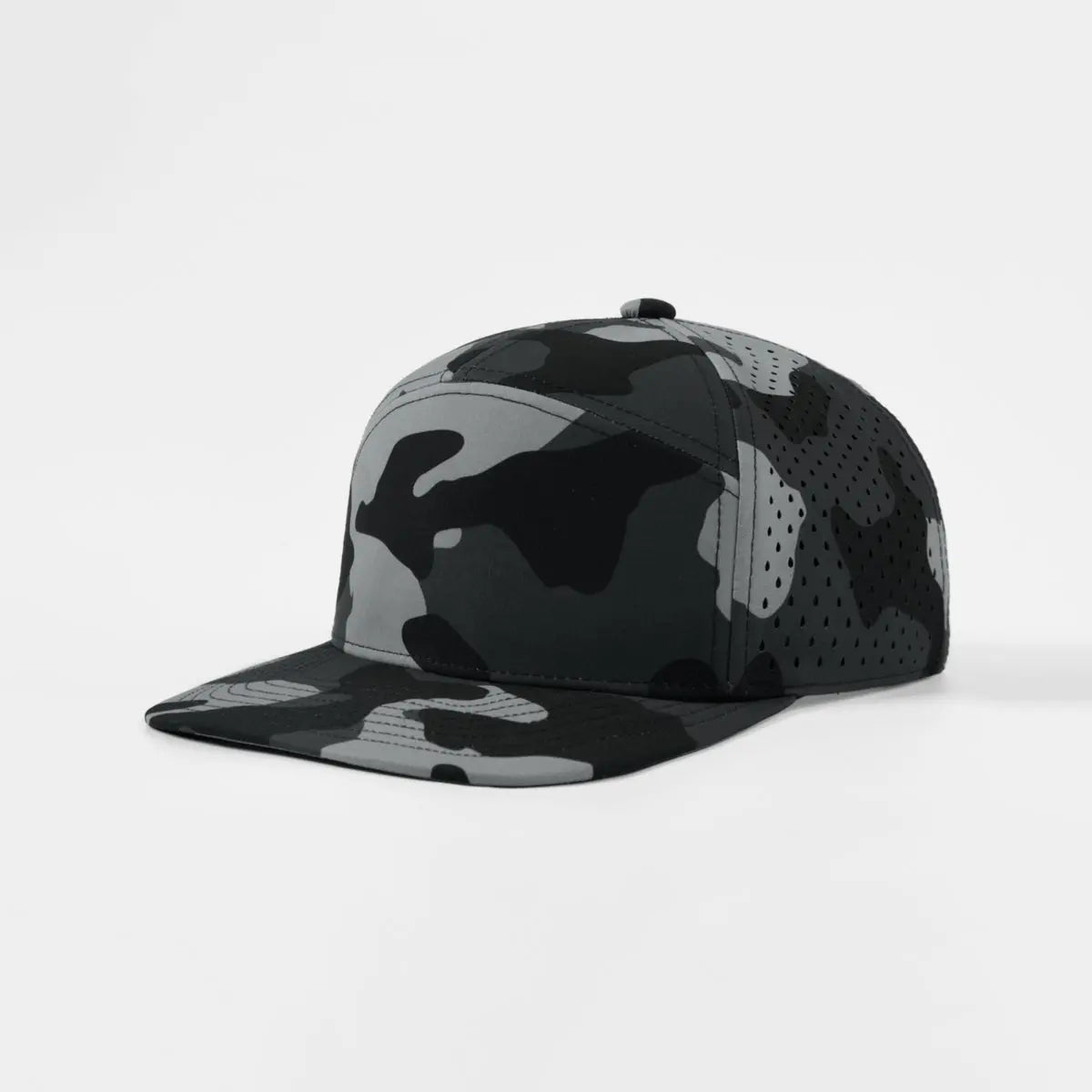 Blank & Custom Flat Bill 7 Panel Perforated Snapback Golf Hat Wholesale - 6472