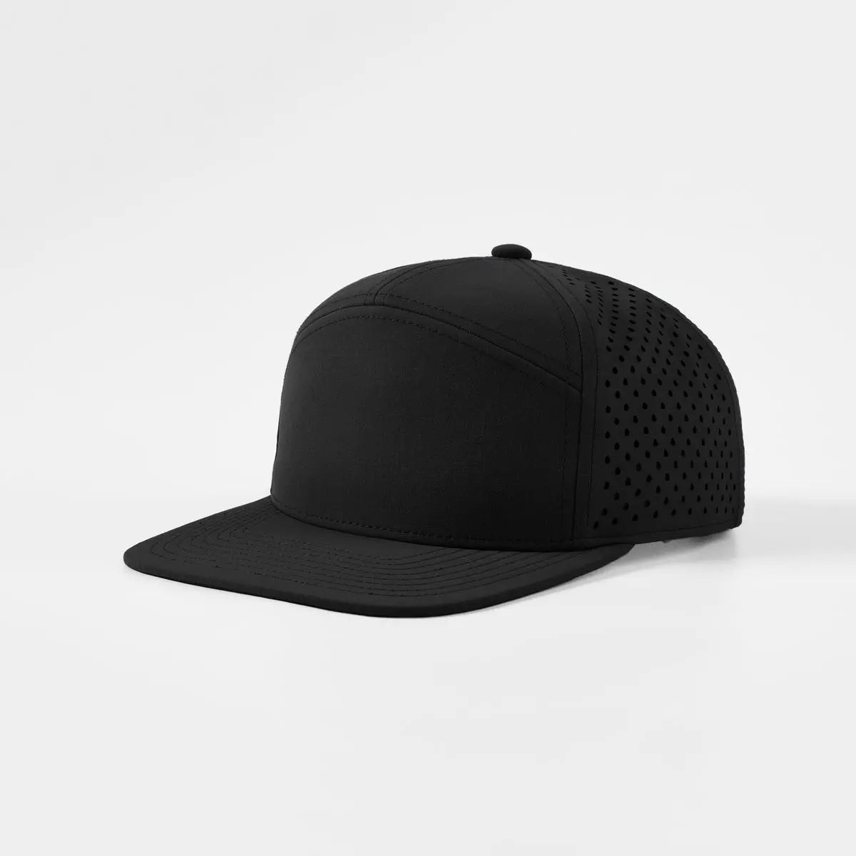 Blank & Custom Flat Bill 7 Panel Perforated Snapback Golf Hat Wholesale - 6472