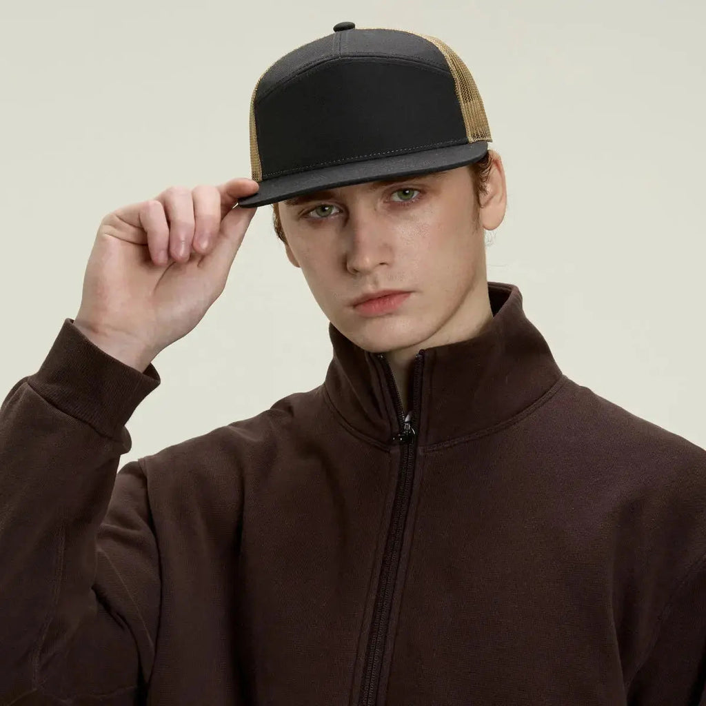 Blank & Custom Flat Bill 7 Panel Trucker Hat Wholesale - 6471 (Recycled)