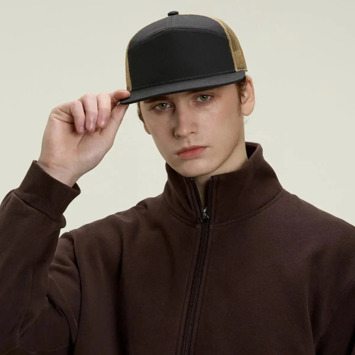 Blank & Custom Flat Bill 7 Panel Trucker Hat Wholesale - 6471 (Recycled)