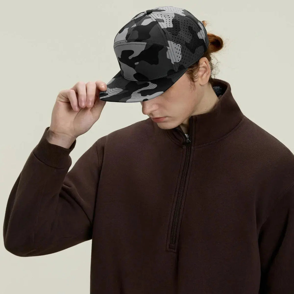 Blank & Custom Flat Bill 7 Panel Perforated Snapback Golf Hat Wholesale - 6472