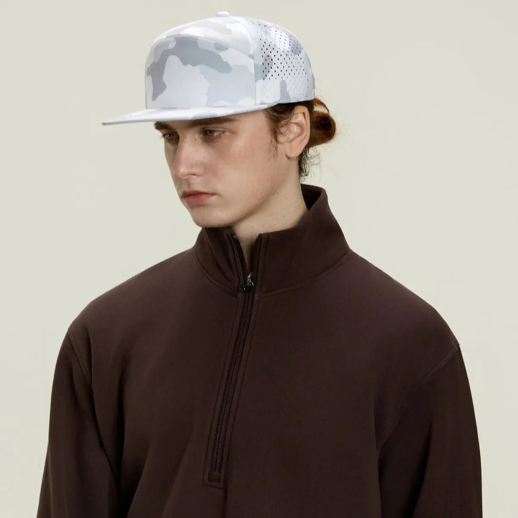 Blank & Custom Flat Bill 7 Panel Perforated Snapback Golf Hat Wholesale - 6472