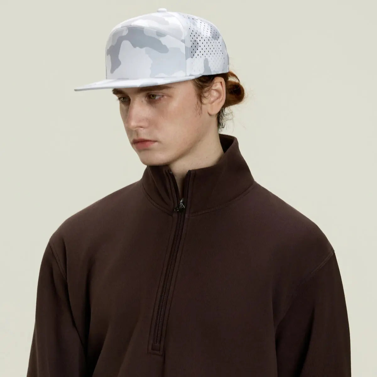 Blank & Custom Flat Bill 7 Panel Perforated Snapback Golf Hat Wholesale - 6472