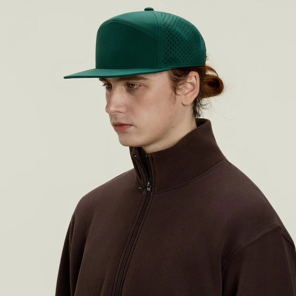 Blank & Custom Flat Bill 7 Panel Perforated Snapback Golf Hat Wholesale - 6472