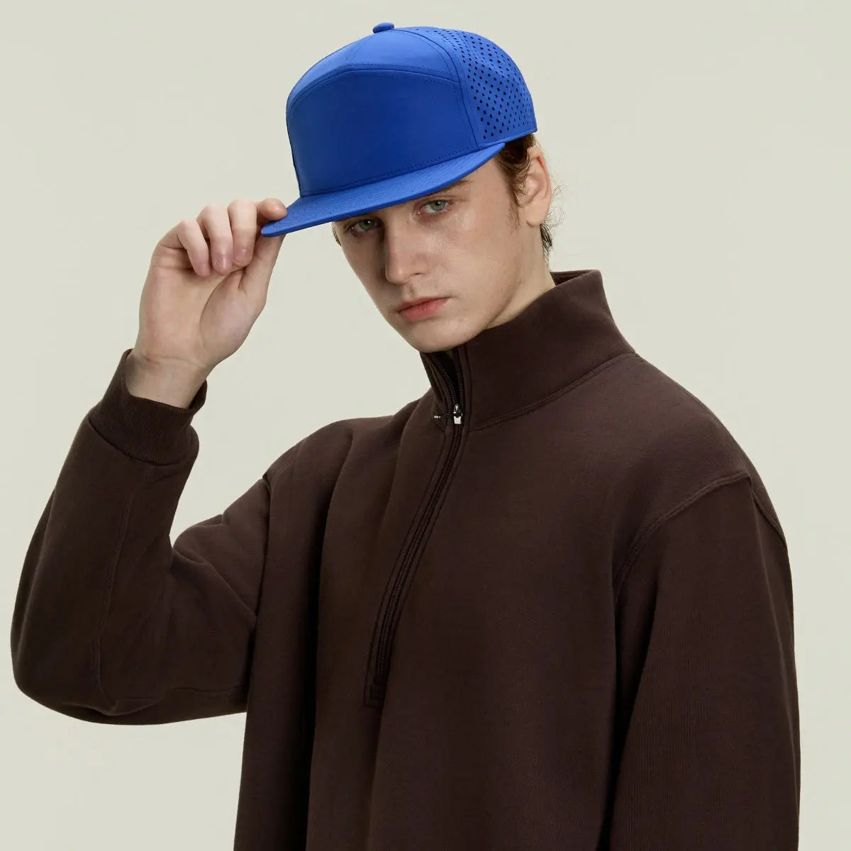 Blank & Custom Flat Bill 7 Panel Perforated Snapback Golf Hat Wholesale - 6472
