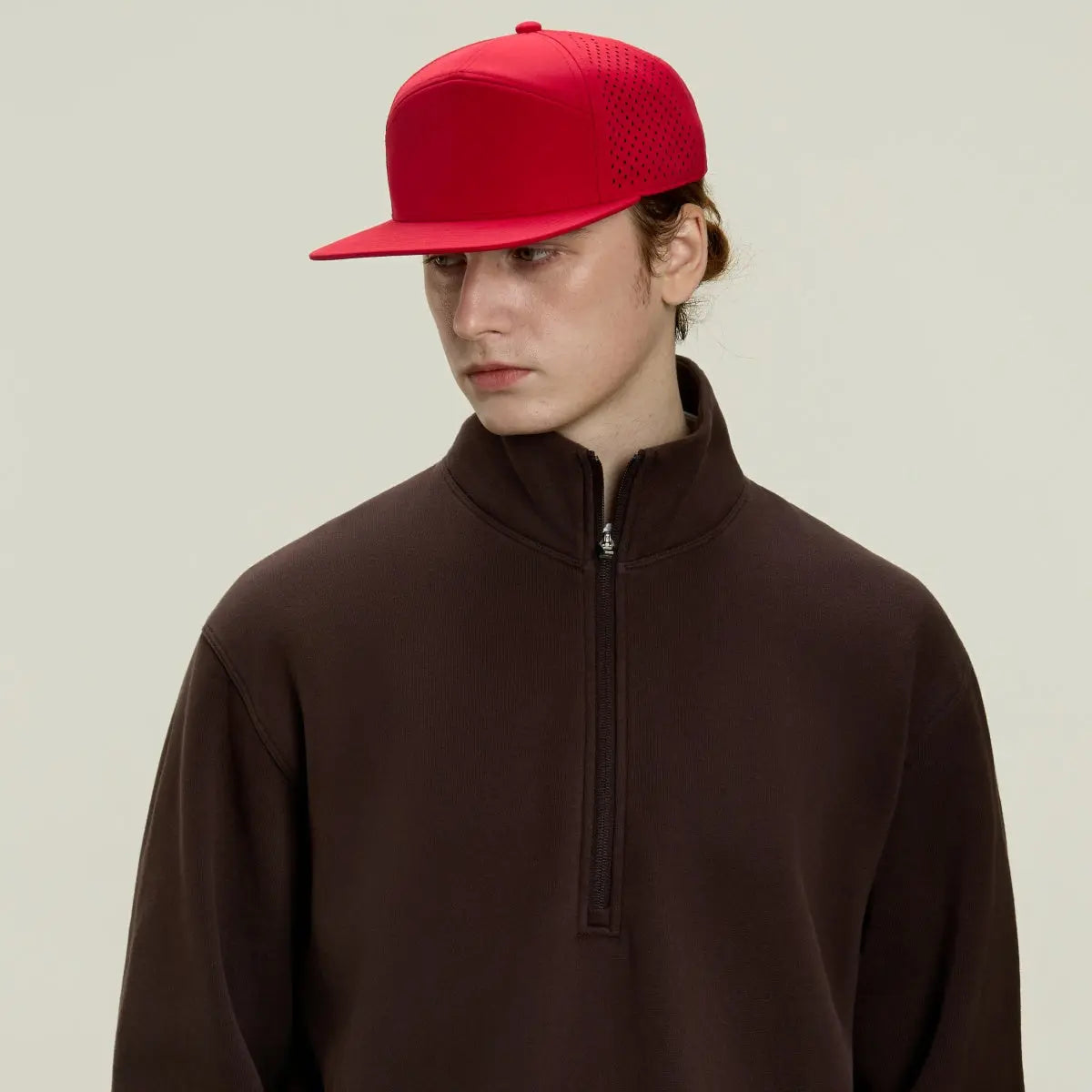Blank & Custom Flat Bill 7 Panel Perforated Snapback Golf Hat Wholesale - 6472
