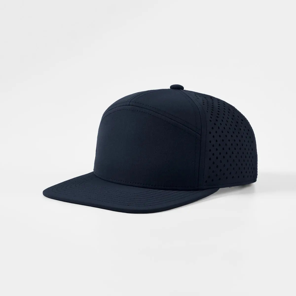 Blank & Custom Flat Bill 7 Panel Perforated Snapback Golf Hat Wholesale - 6472