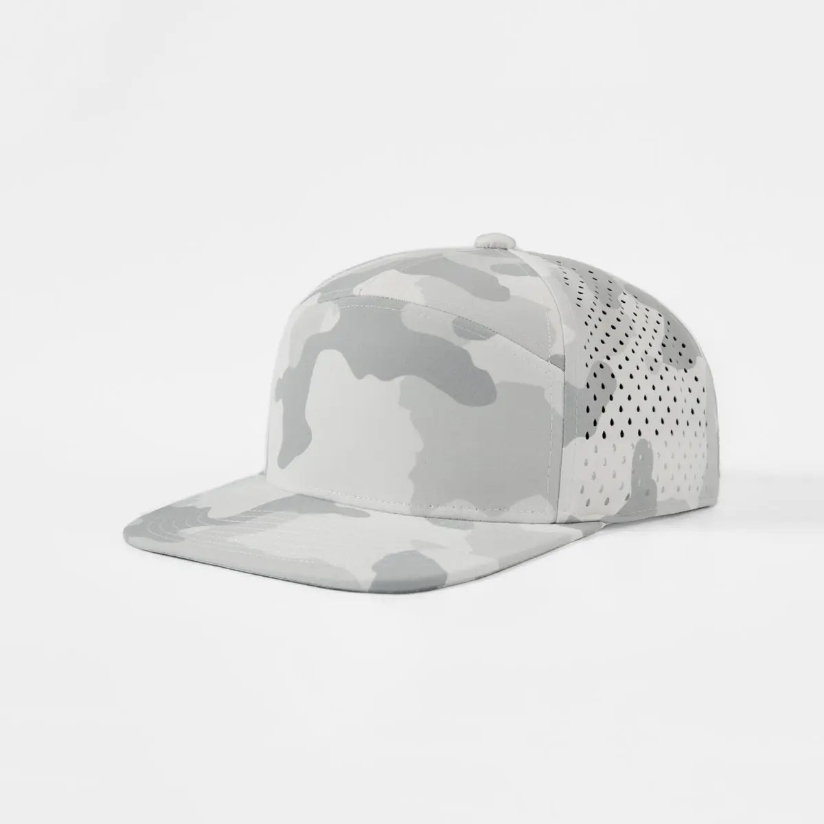 Blank & Custom Flat Bill 7 Panel Perforated Snapback Golf Hat Wholesale - 6472