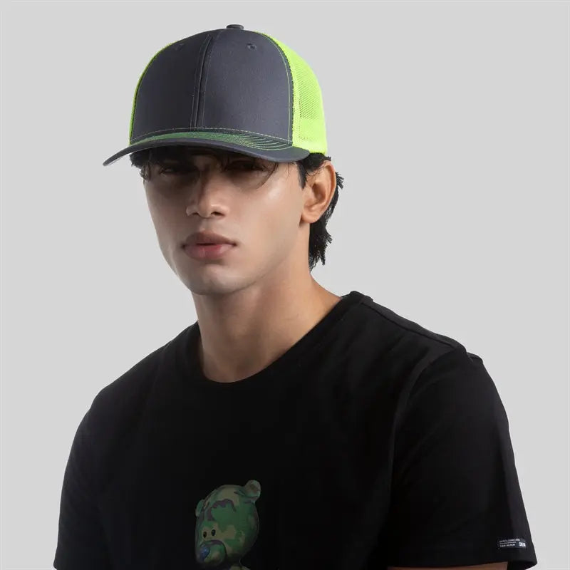 Blank & Custom 6 Panel Mid Profile Structured Trucker Hat Wholesale - 7018