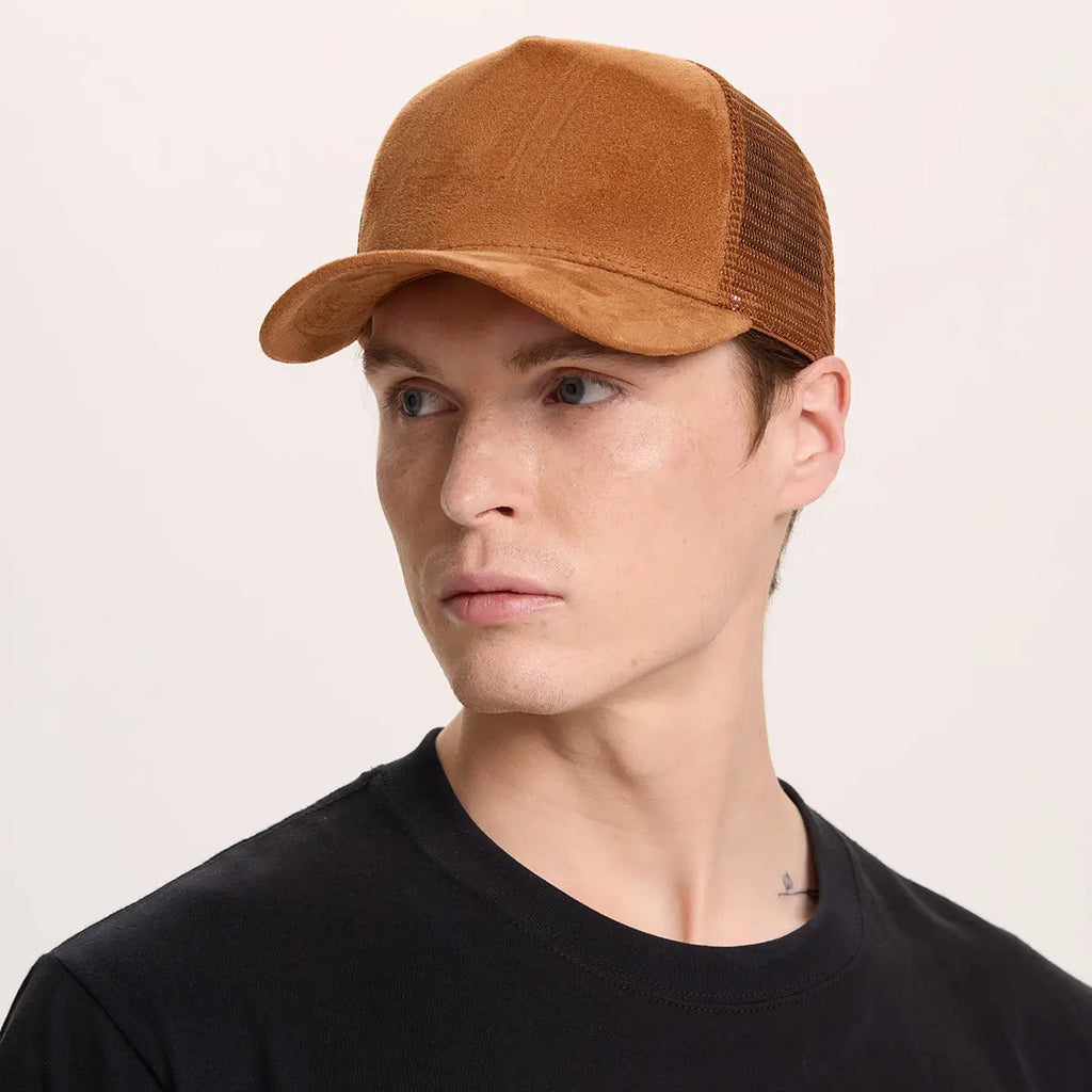 Blank Suede Mesh 5 Panel Trucker Hats Wholesale - 6710