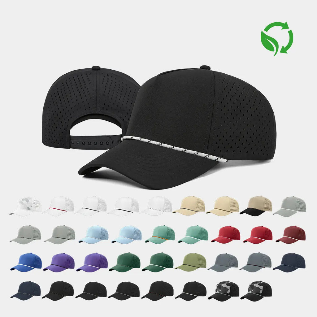 Blank & Custom 5 Panel Laser Perforated Performance Golf Rope Hat Wholesale - 6526P